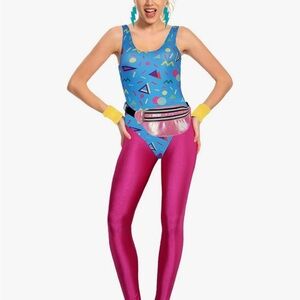 80s Workout Costume for Women Adult Aerobics Outfit Yoga Jumpsuit 90s Retro